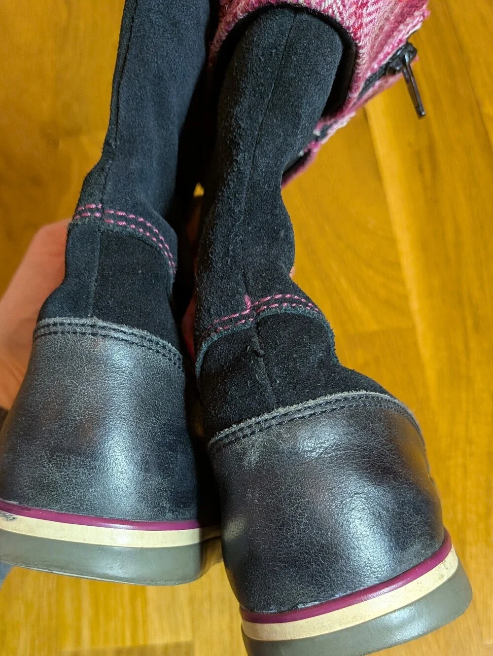 Keen Magalia Girls Black and Pink Suede Mid-Calf Boots with Fold-Over Cuff